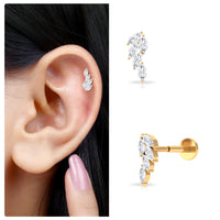 Marquise Moissanite Leaf Earring for Helix Piercing