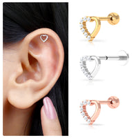 Genuine Diamond Open Heart Earring for Helix Piercing