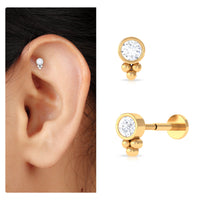 Minimalist Moissanite Beaded Helix Earring in Bezel Setting