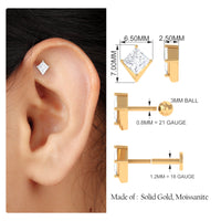 Princess Cut Moissanite Tragus Earring for Women