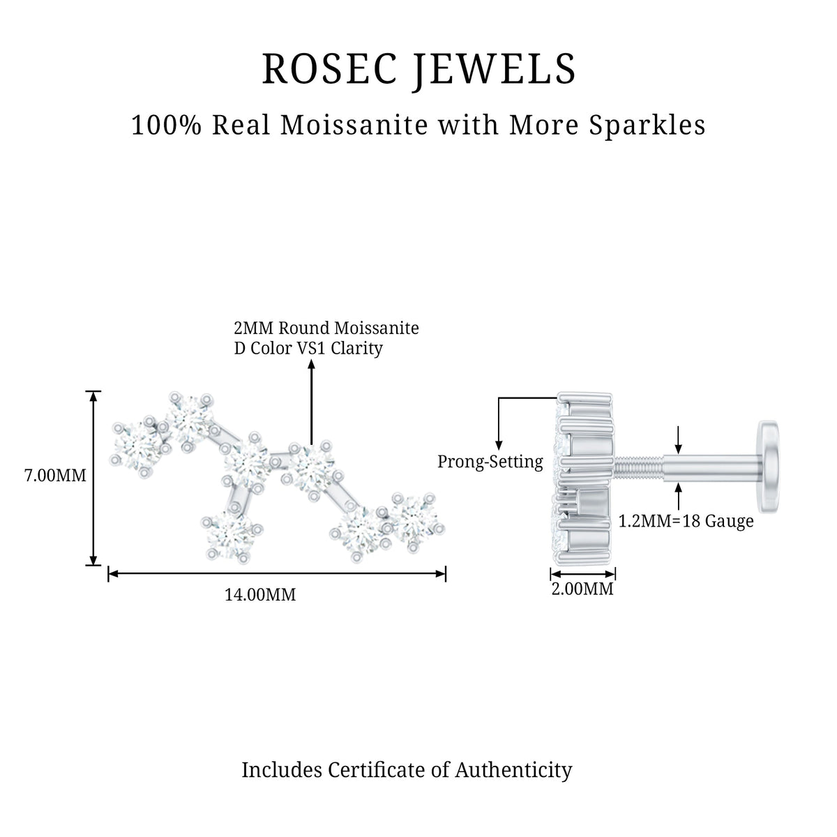 Certified Moissanite Leo Zodiac Ear Climber Earring