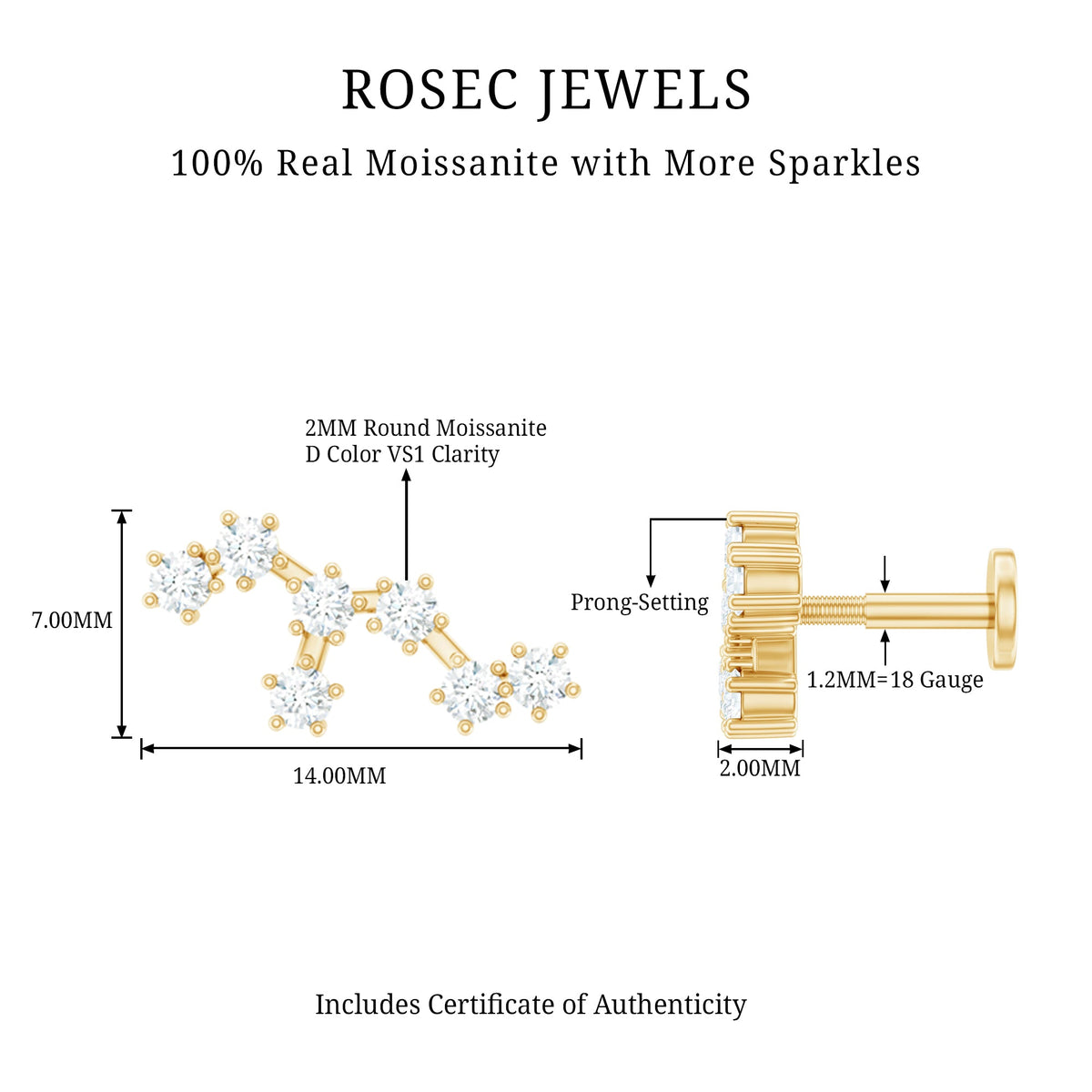 Certified Moissanite Leo Zodiac Ear Climber Earring