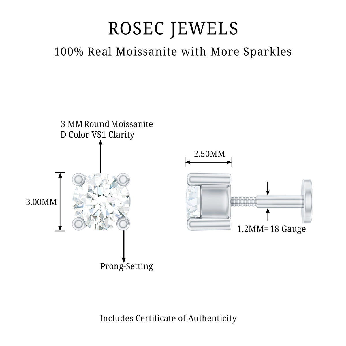 Dainty Moissanite Solitaire Conch Earring