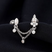 Certified Moissanite Double Chain Earring for Helix Piercing
