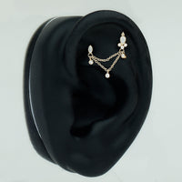 Certified Moissanite Double Chain Earring for Helix Piercing