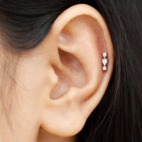 Certified Moissanite 3 Stone Tragus Earring