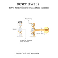 Certified Moissanite 3 Stone Tragus Earring