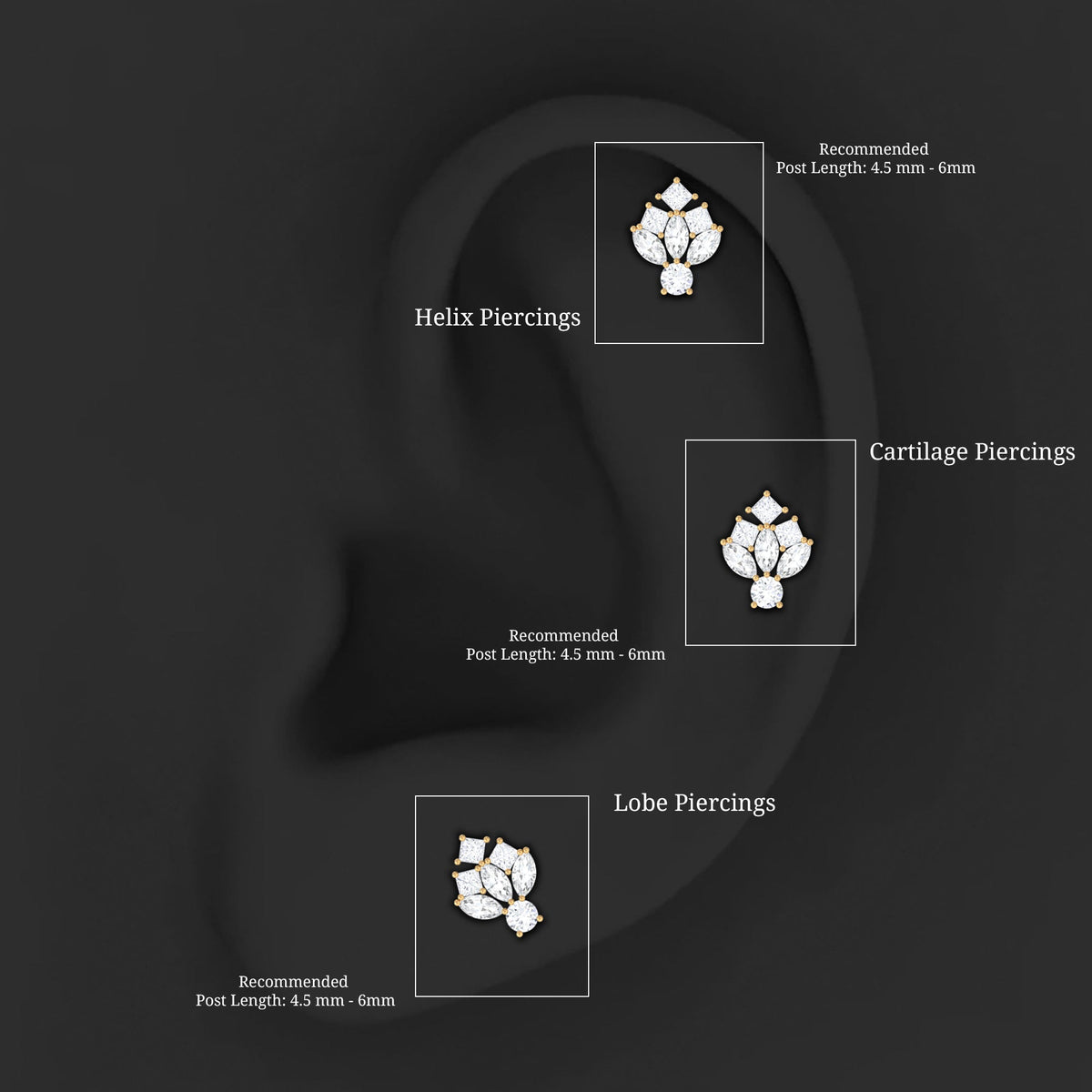 Moissanite Cluster Earring for Upper Lobe Piercing