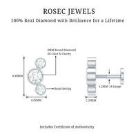 Bezel Set Diamond Three Stone Earring for Helix Piercing