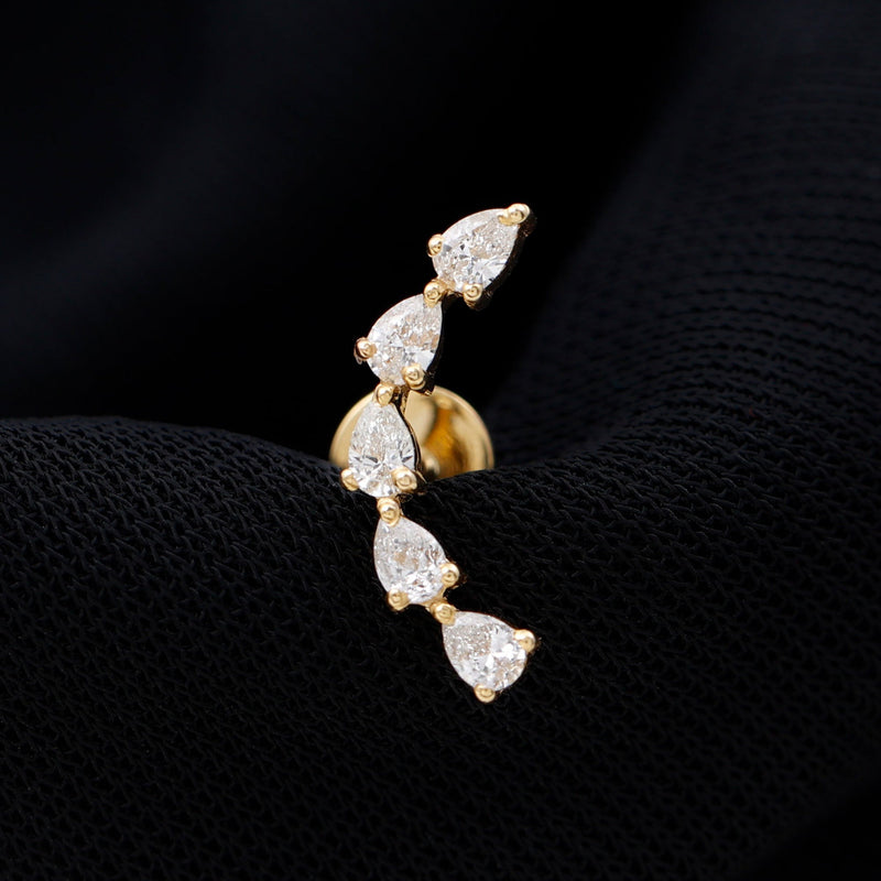 Pear-shaped diamond crawler earring for cartilage piercing, body jewelry from Rosec Jewels, featuring a sparkling diamond design.