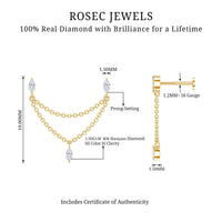 Marquise Diamond Double Piercing Earring with Dangling Chain