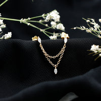 Marquise Diamond Double Piercing Earring with Dangling Chain