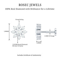 Sparkling Diamond Flower Cartilage Earring with Flat Back