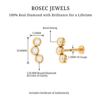 Three Diamond Curved Helix Earring in Bezel Setting