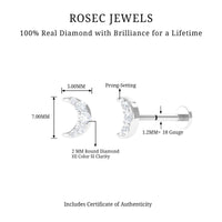 Round Cut Diamond Crescent Moon Cartilage Earring