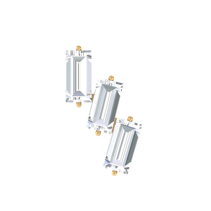Rosec Jewels Baguette Diamond Three Stone Helix Piercing Earring body jewelry with sparkling baguette and round diamonds.