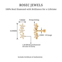 Diamond 3 Star Crawler Earring for Cartilage Piercing