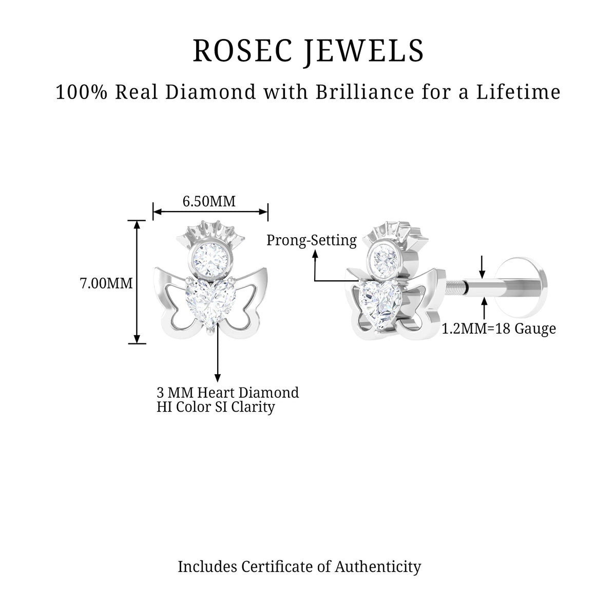 Heart Diamond Angel Earring for Helix Piercing