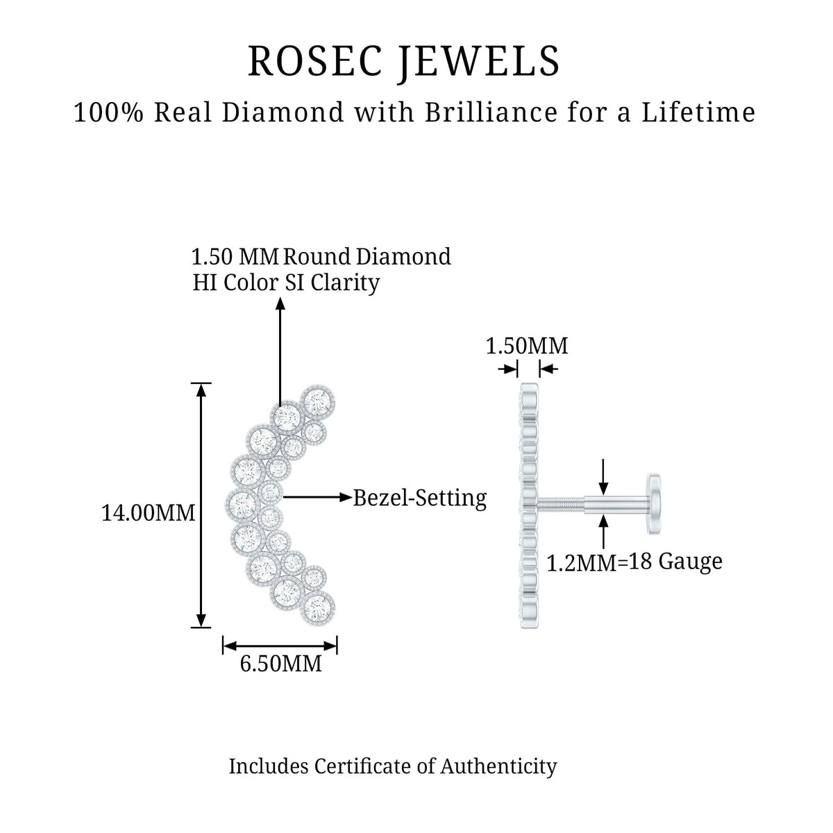 Diamond Curved Crawler Earring in Bezel Set