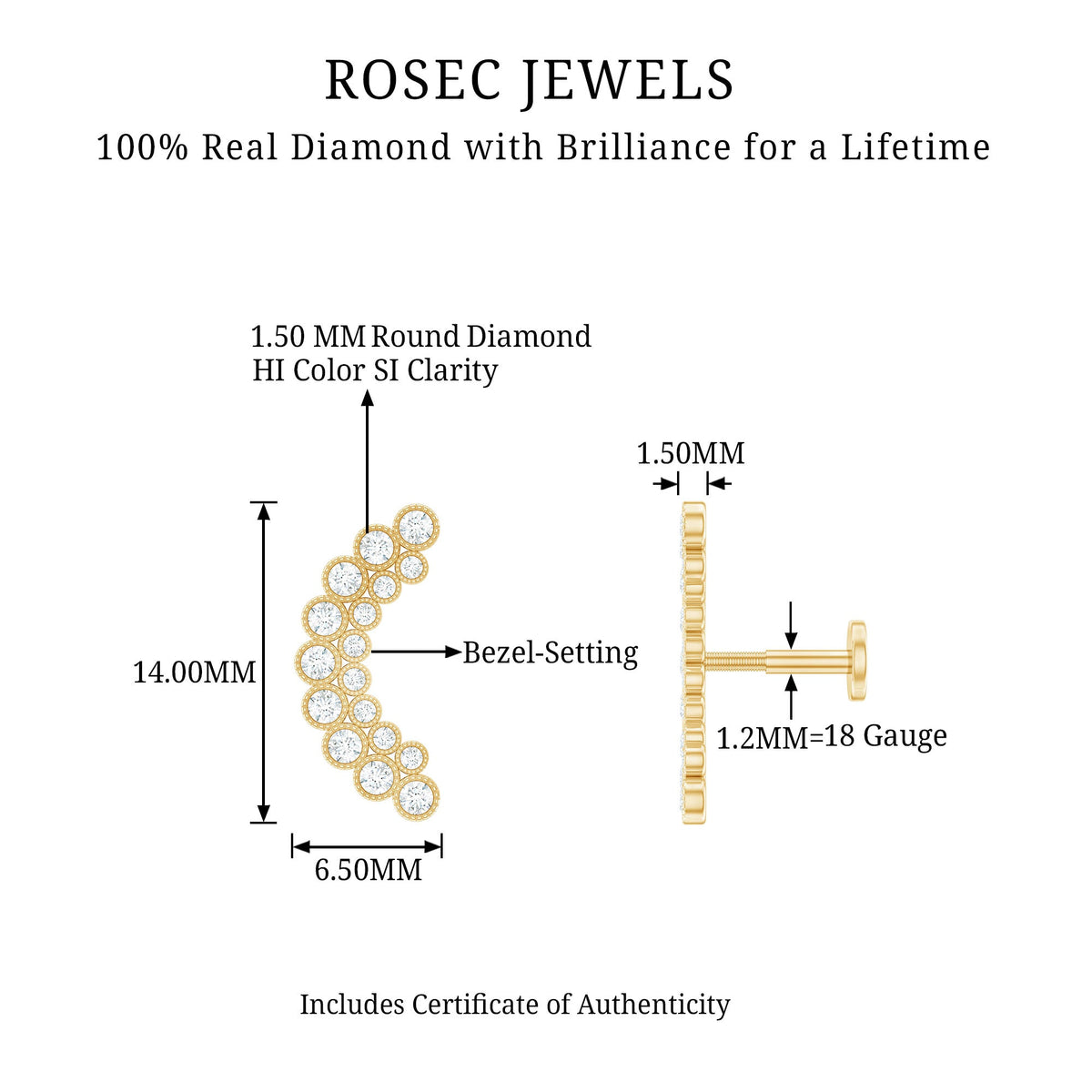 Diamond Curved Crawler Earring in Bezel Set