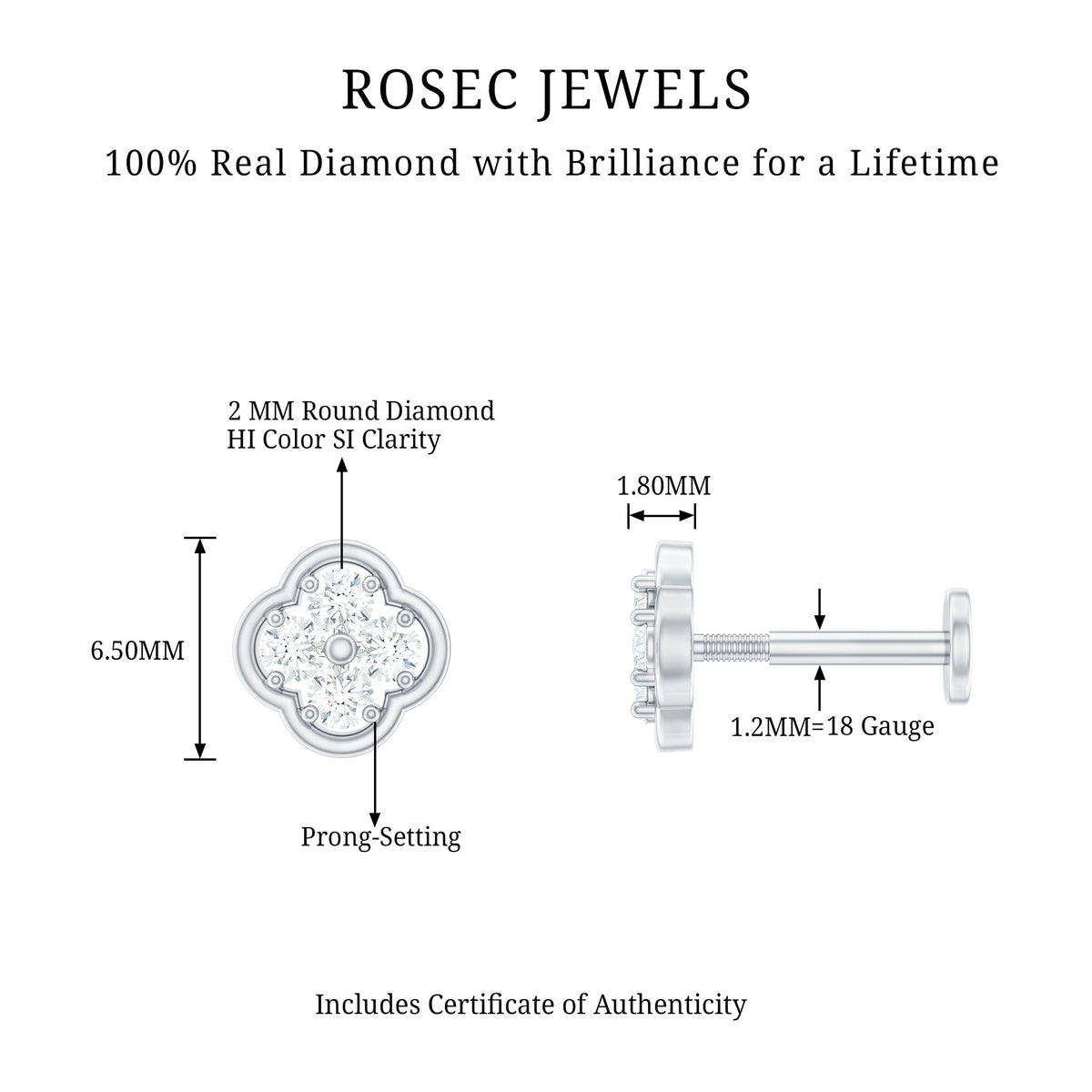 Diamond Flower Cluster Earring for Helix Piercing