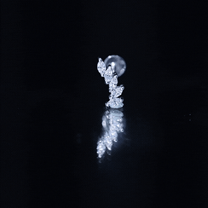 Marquise diamond crawler earring for helix piercing, Rosec Jewels body jewelry featuring sparkling white gemstones.