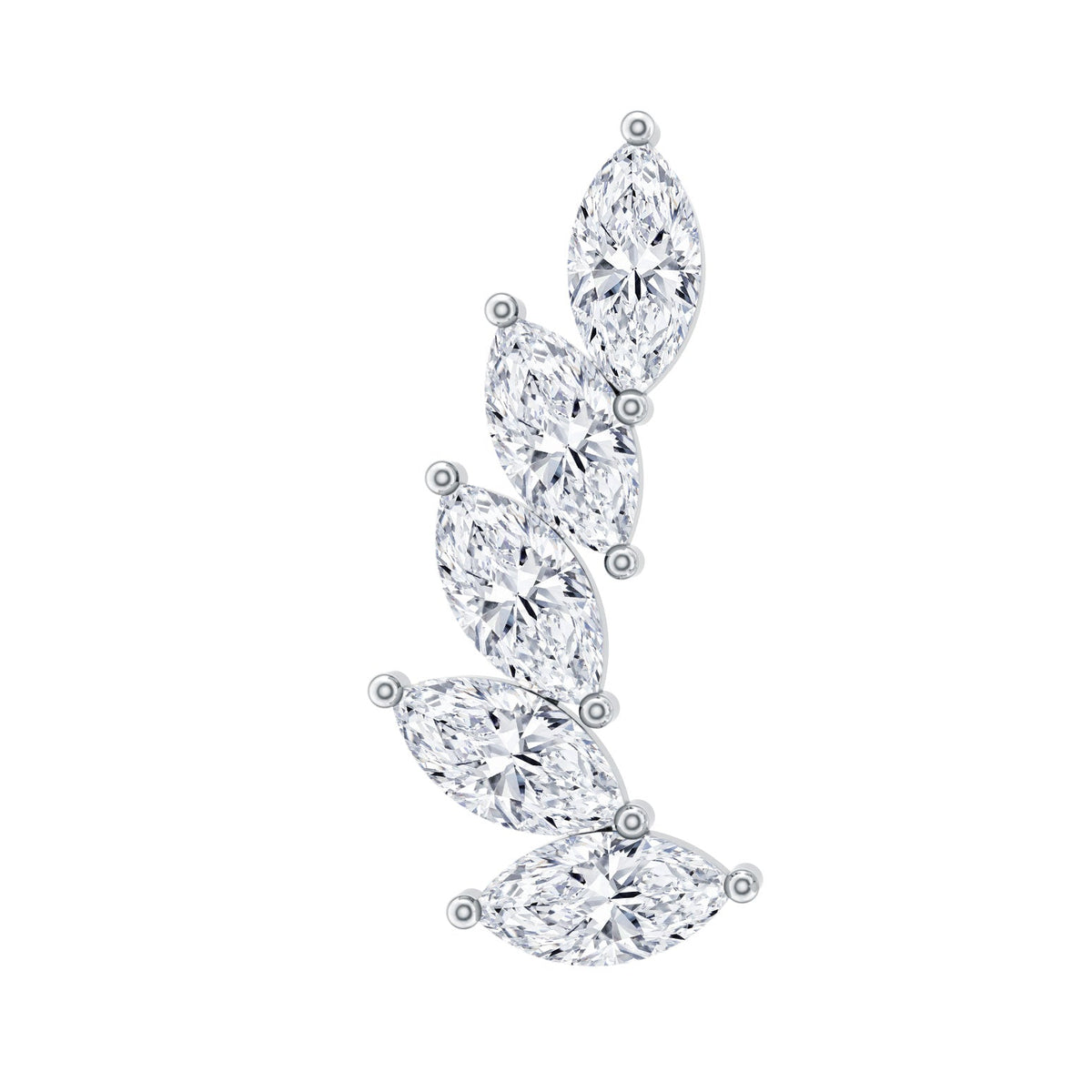 Marquise diamond crawler earring for helix piercing in body jewelry, with sparkling diamond accents from Rosec Jewels.