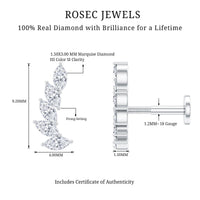 Marquise diamond crawler earring for helix piercing, body jewelry by Rosec Jewels featuring sparkling diamond design