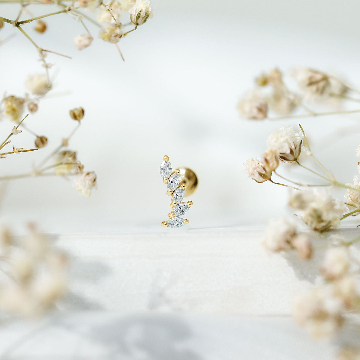 Marquise diamond crawler earring for helix piercing, body jewelry by Rosec Jewels featuring sparkling diamond design.