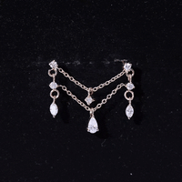 Brilliant Cut Diamond Double Chain Drop Earring for Cartilage Piercing