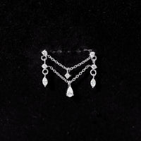 Brilliant Cut Diamond Double Chain Drop Earring for Cartilage Piercing