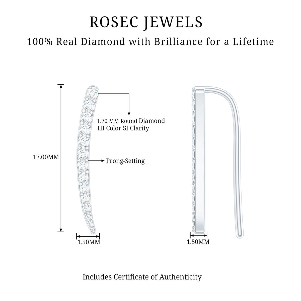 Graduated Style Diamond Climber Helix Earring