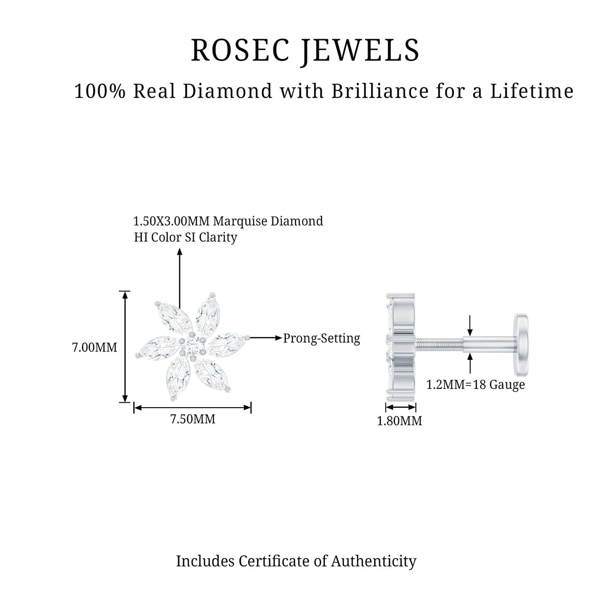 Sparkling Marquise Diamond Flower Helix Earring