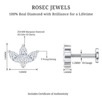 Marquise Cut Diamond Lotus Flower Earring for Cartilage Piercing