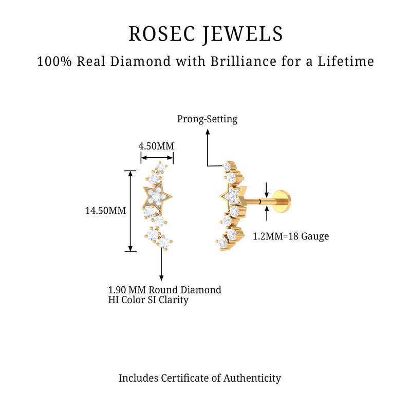 Unique Diamond Star Crawler Helix Earring