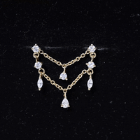 Real Diamond Double Chain Earring for Cartilage Piercing