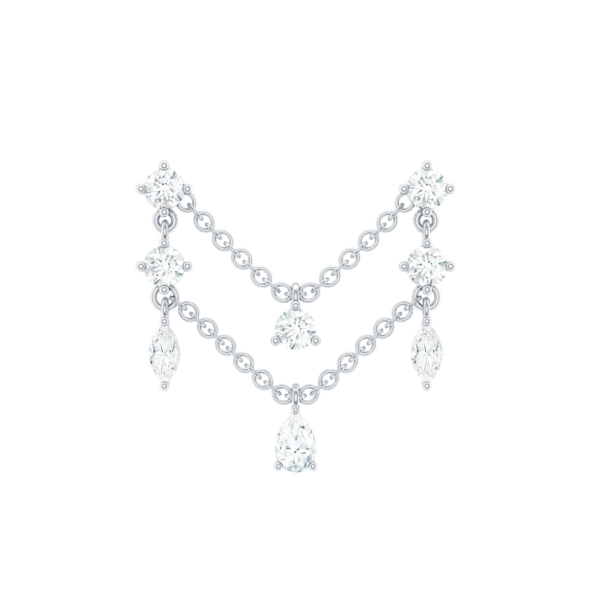 Real Diamond Double Chain Earring for Cartilage Piercing