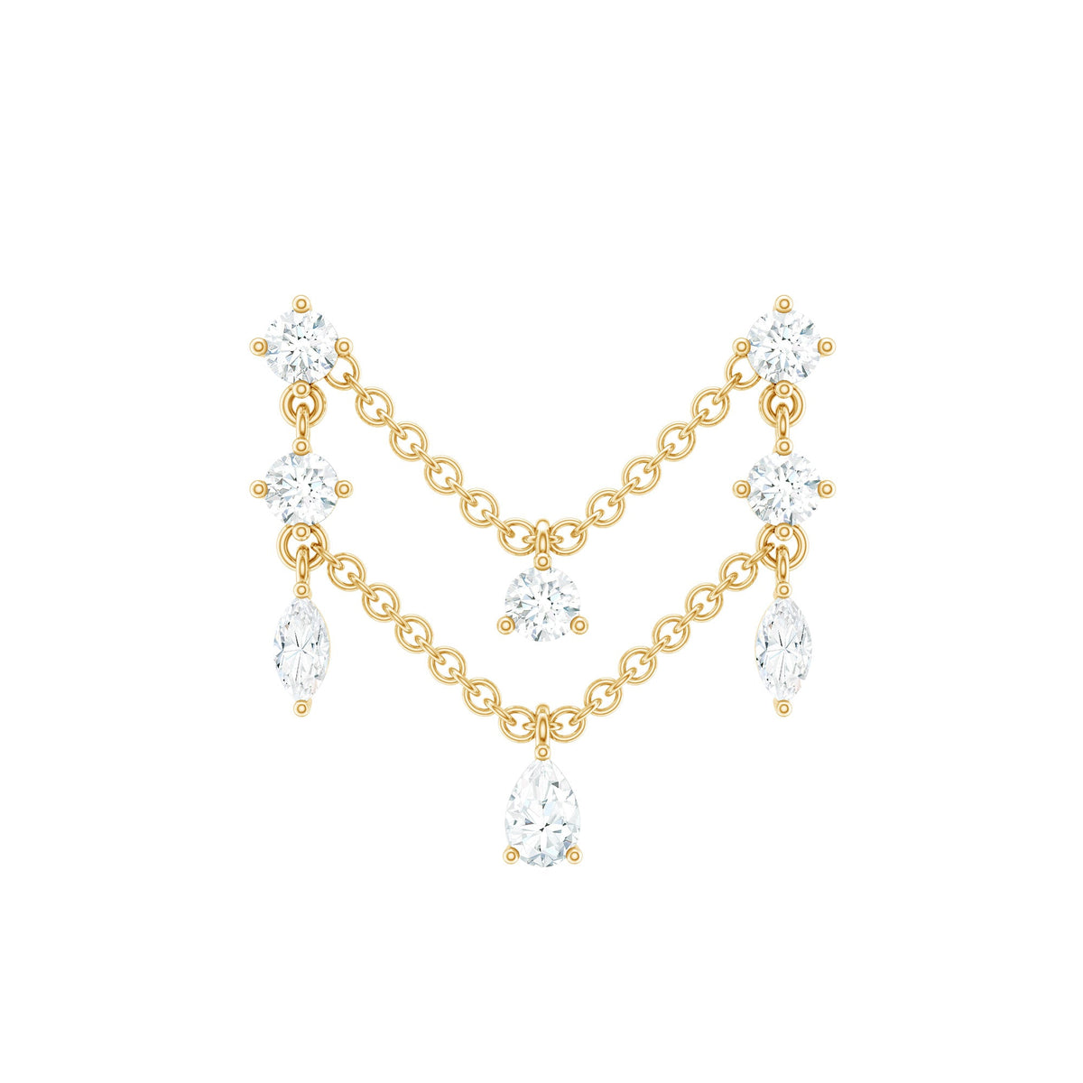 Real Diamond Double Chain Earring for Cartilage Piercing