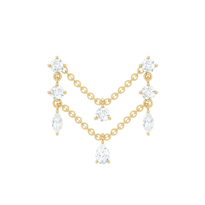 Real Diamond Double Chain Earring for Cartilage Piercing