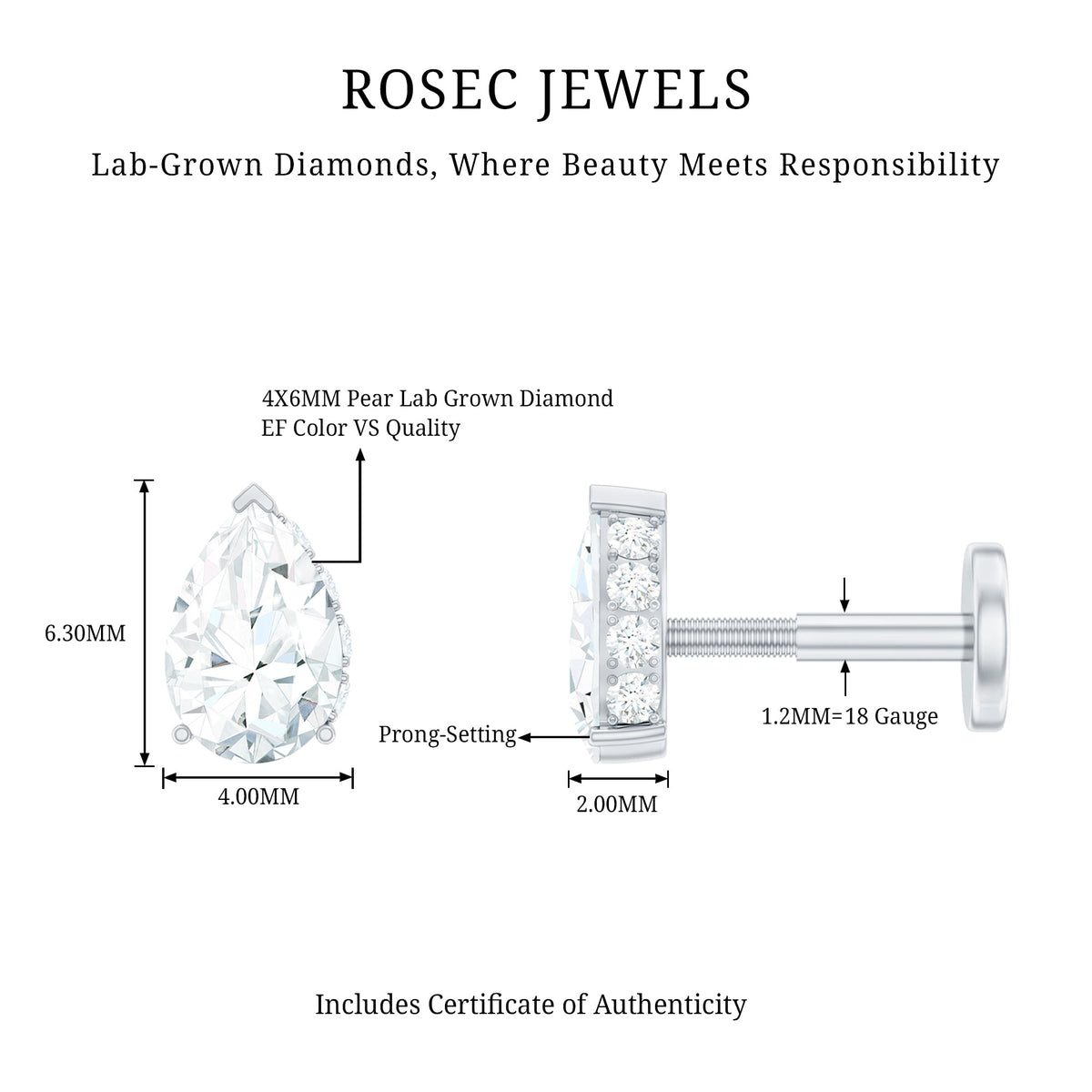 Pear Shaped Diamond Solitaire Tragus Earring