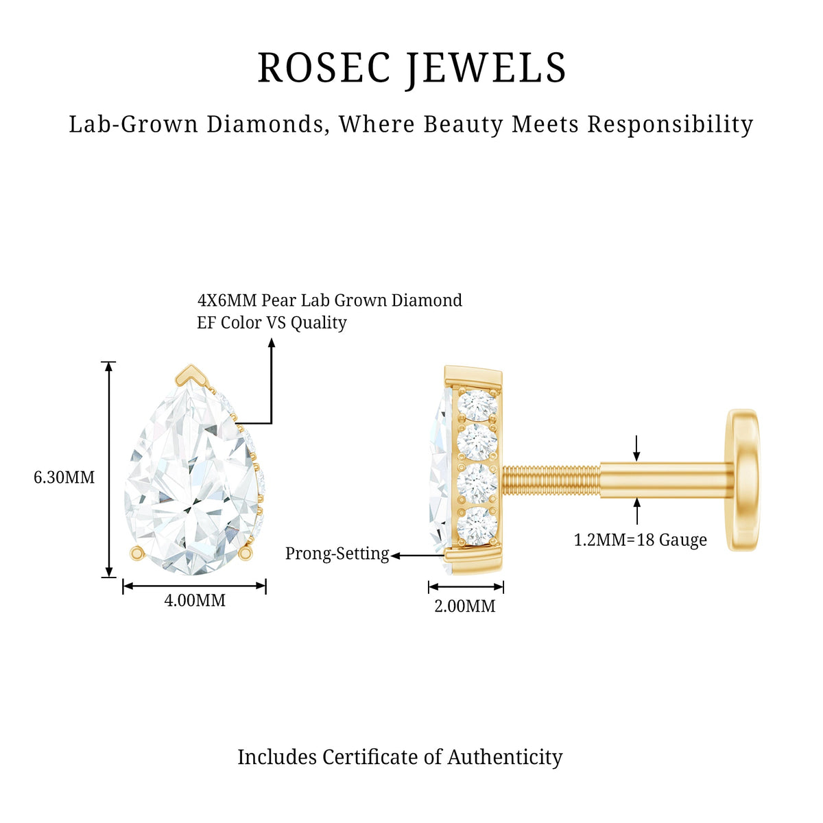 Pear Shaped Diamond Solitaire Tragus Earring