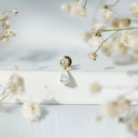 Pear and Round Cut Diamond Stud Drop Helix Earring