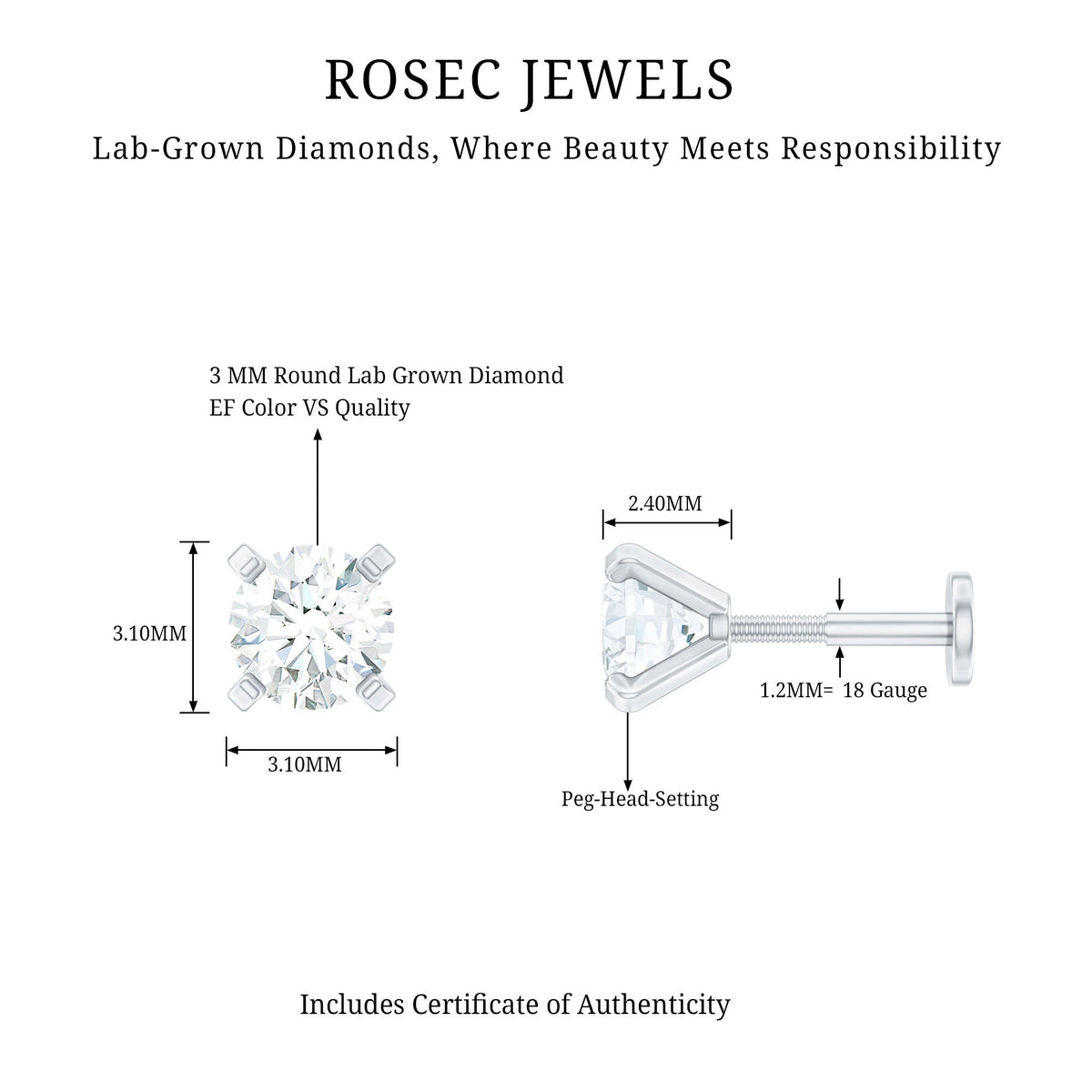 Minimalist Peg Head Set Diamond Nose Pin Stud