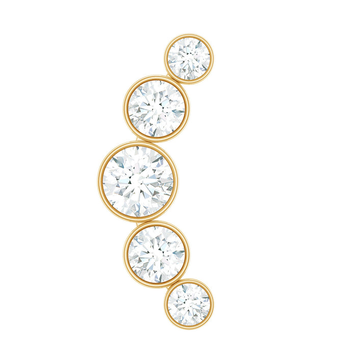 Graduated diamond ear climber earring in bezel setting, Rosec Jewels body jewelry with sparkling diamonds along the ear.
