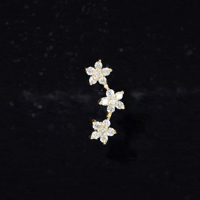 Yellow helix flower crawler earring with diamond accents, body jewelry by Rosec Jewels featuring floral design and sparkling details.
