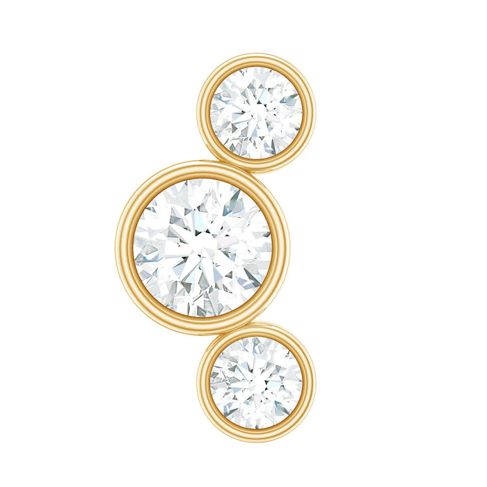 Bezel set diamond three-stone helix earring from Rosec Jewels, body jewelry with sparkling diamonds and sleek design