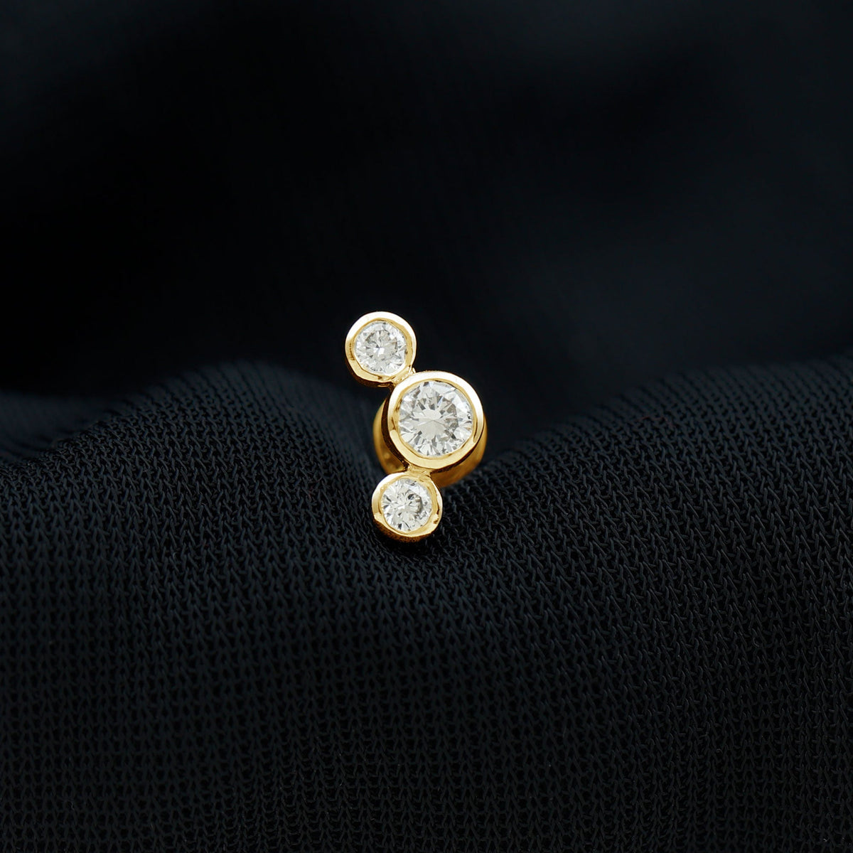 Bezel Set Diamond Three Stone Earring for Helix Piercing