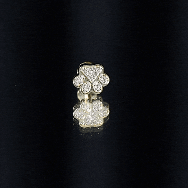 Yellow certified diamond paw cartilage earring by Rosec Jewels, body jewelry featuring a detailed paw design with sparkling diamonds.