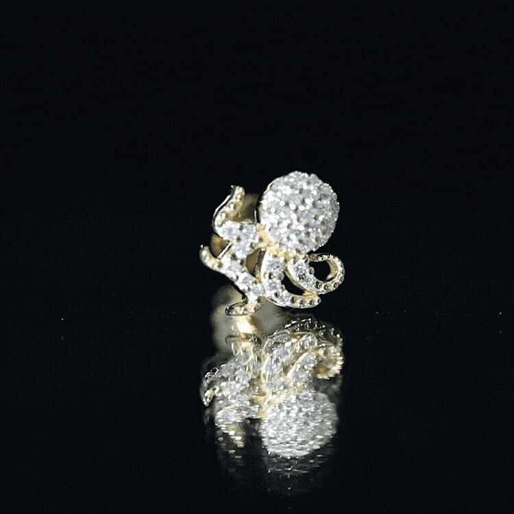 Yellow diamond octopus body jewelry earring with flat back by Rosec Jewels, showcasing intricate design and secure fit.