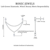 Marquise Diamond Double Piercing Earring with Dangling Chain